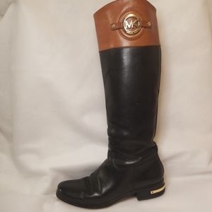 MICHAEL MICHAEL KORS BLACK/BROWN RIDING BOOTS 7.5M